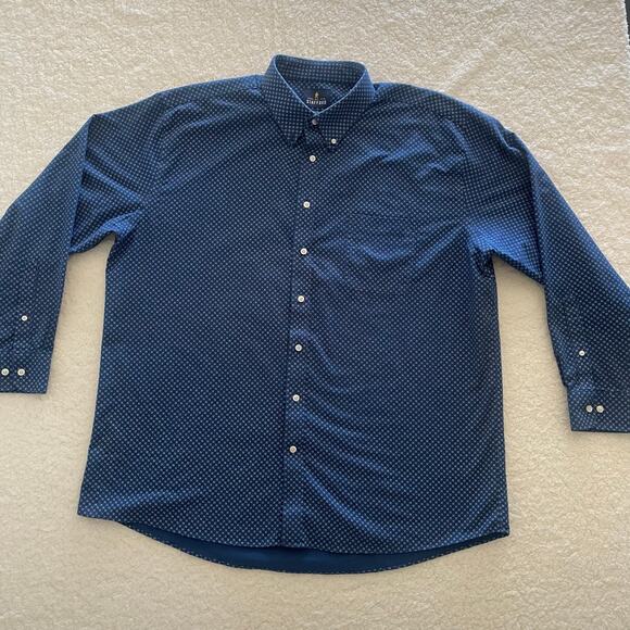 Stafford Travel Wrinkle-Free Oxford Shirt 18 34/35 Blue Print Button Up Regular - Picture 1 of 8